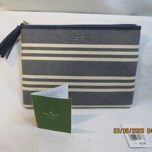 KATE SPADE~LARCHMONT AVENUE STRIPED FRENCH NAVY CLUTCH/ COSMETIC BAG/ GRAB N GO